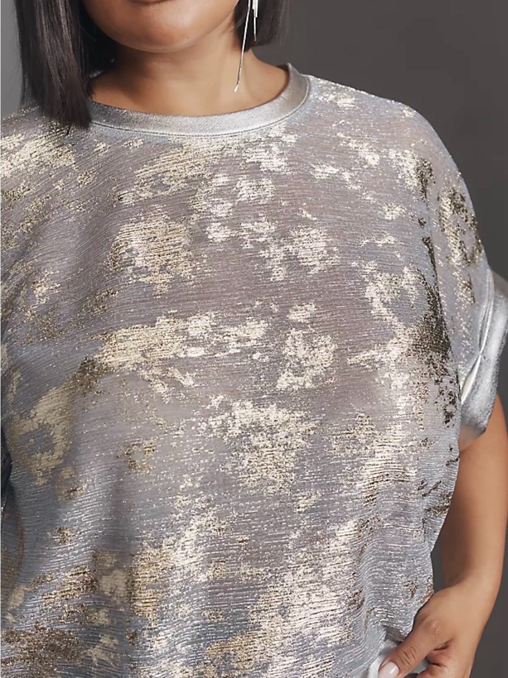 Anthropologie Pilcro Silver and Gold Metallic Short Sleeve Top Size XL